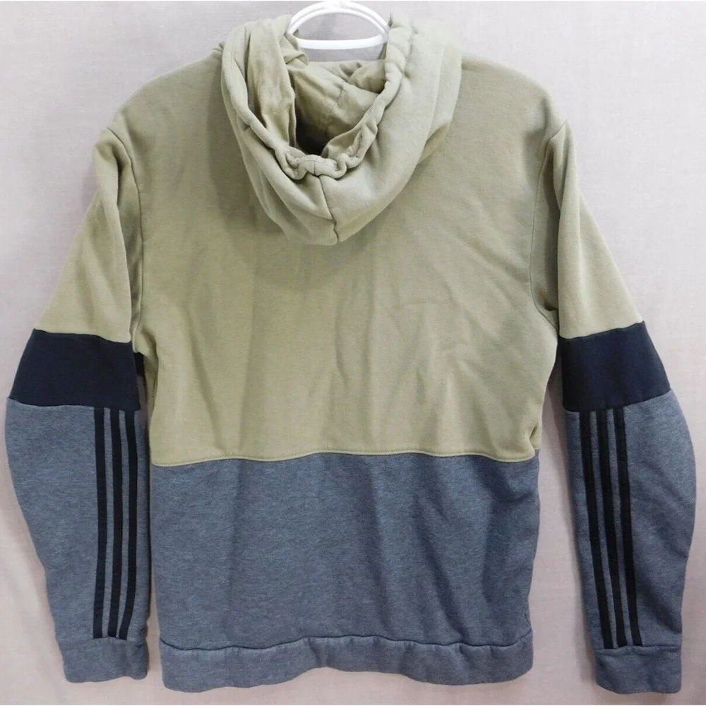 adidas Pullover Hoodie Men's Medium Gold/Gray/Black Colorblock Logo Striped LS